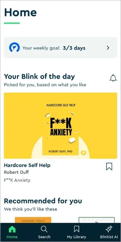 Blinkist iPhone App Homepage Screenshot