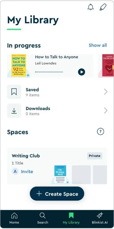 Blinkist My Library Tab