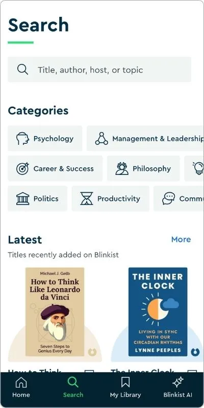 Blinkist Search Tab