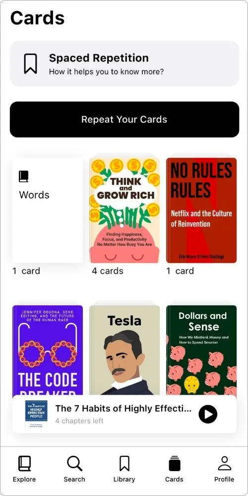 Saved quotes in cards tab