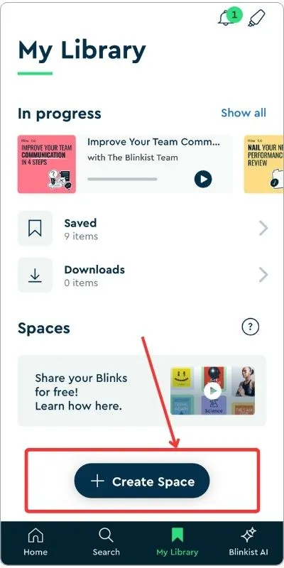 Create Space in Blinkist app