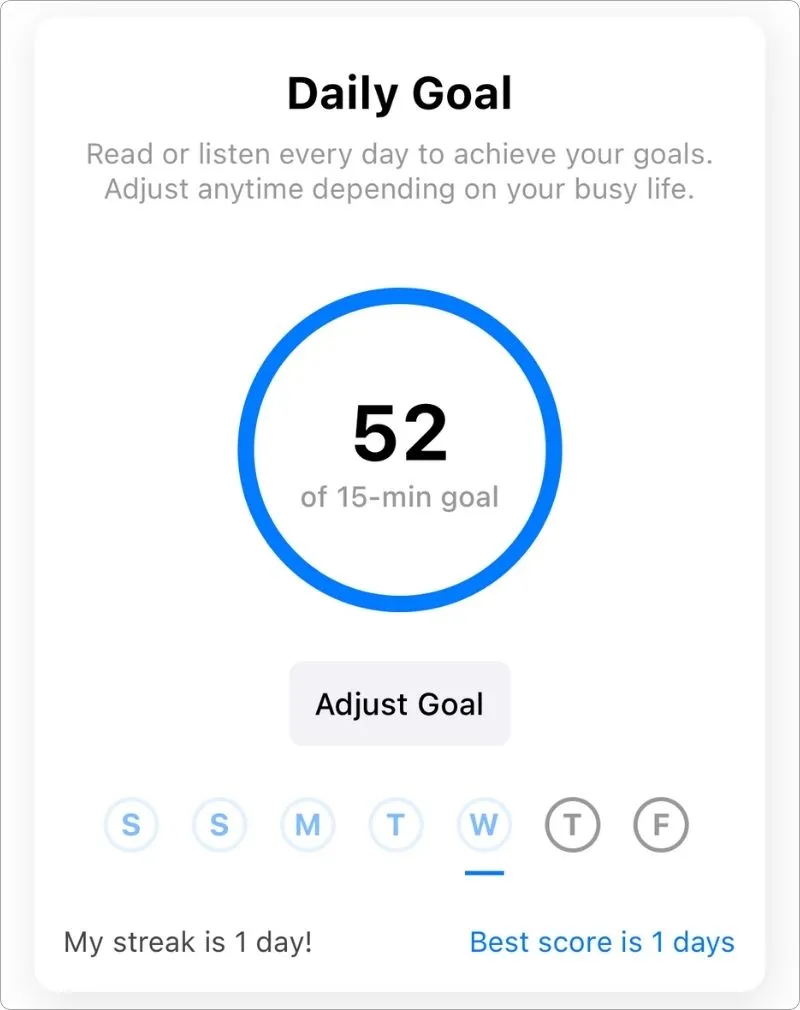 Daily goal section