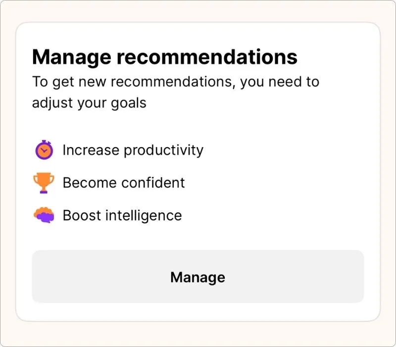 Manage Recommendations section