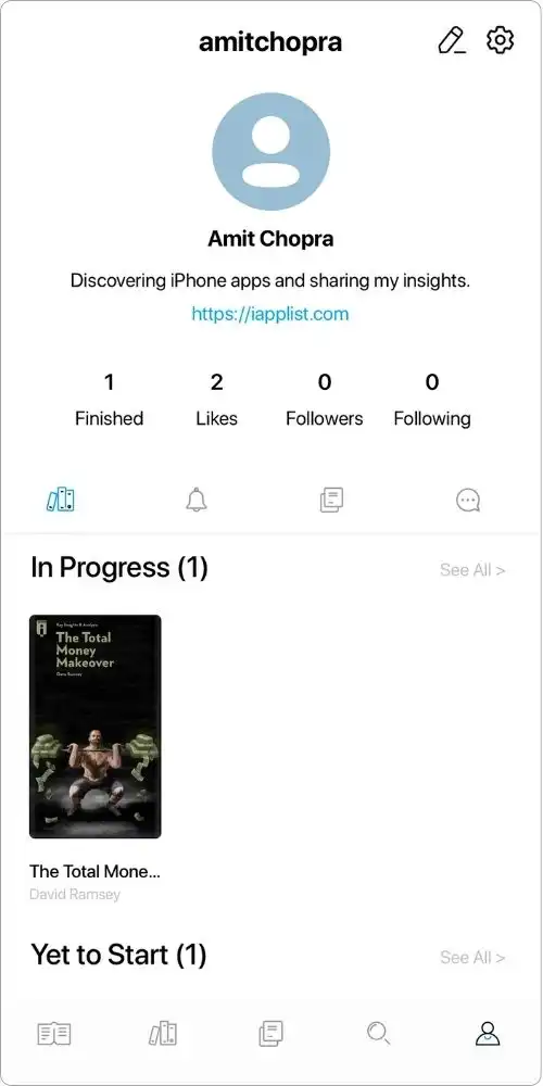 Profile tab in Instaread app