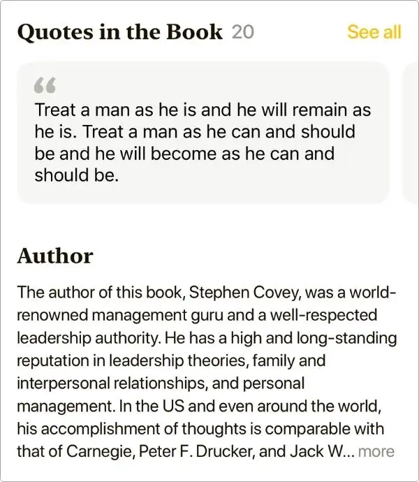 Quotes and author section in Bookey