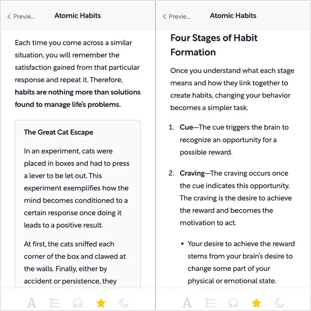 Screenshots of text summaries