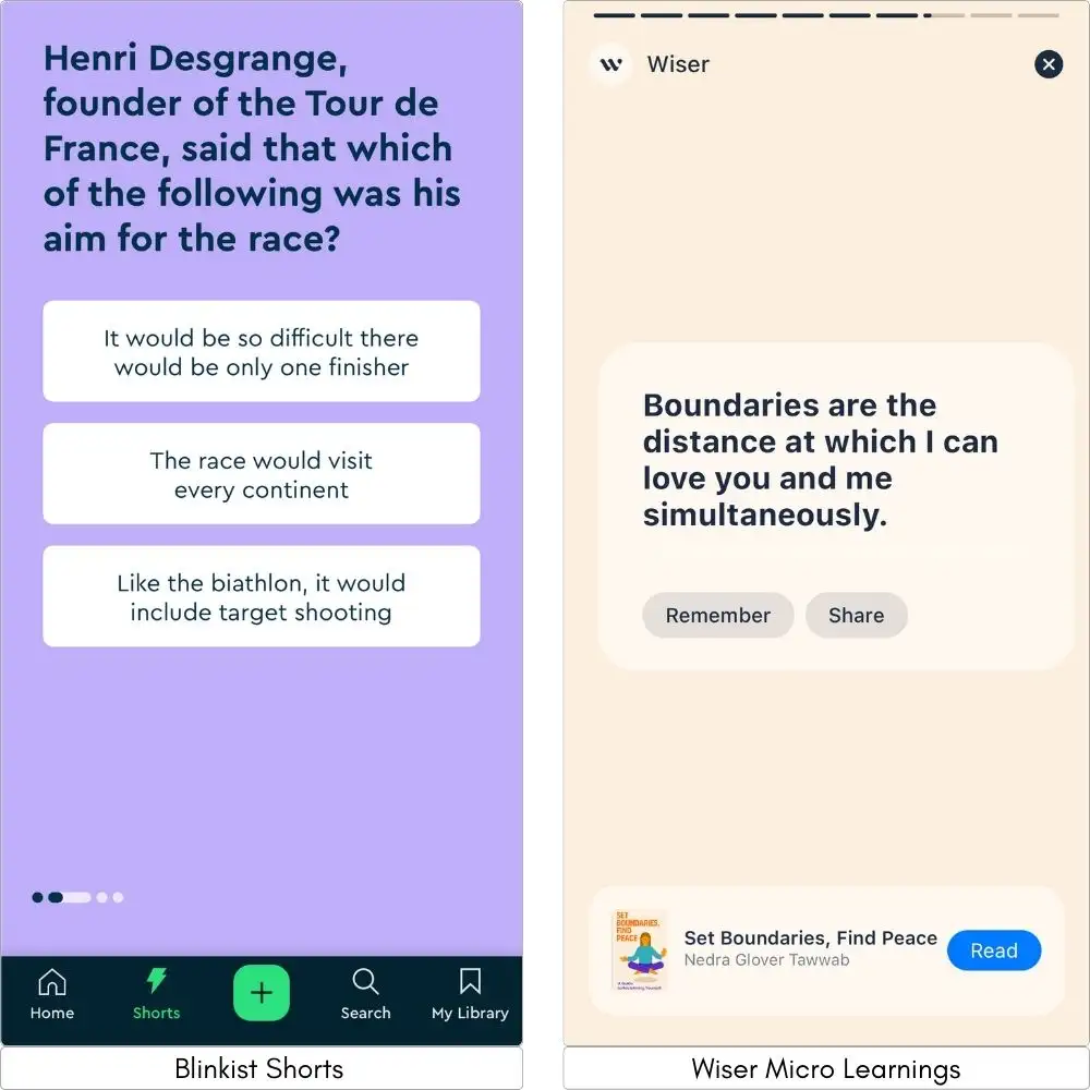 Blinkist shorts vs Wiser micro learnings