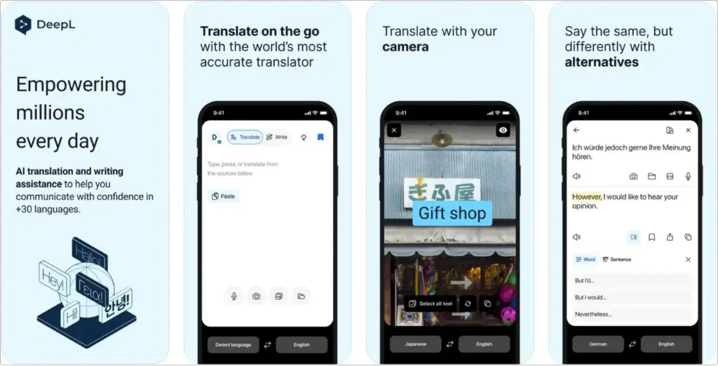 DeepL app screenshots
