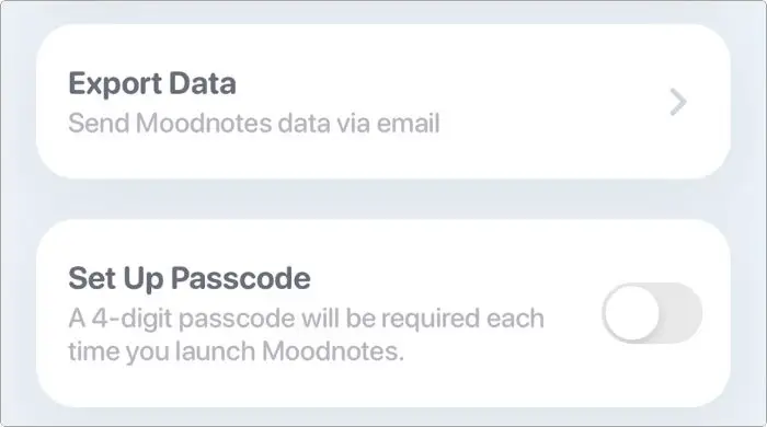 Export Data and Passcode Protection feature