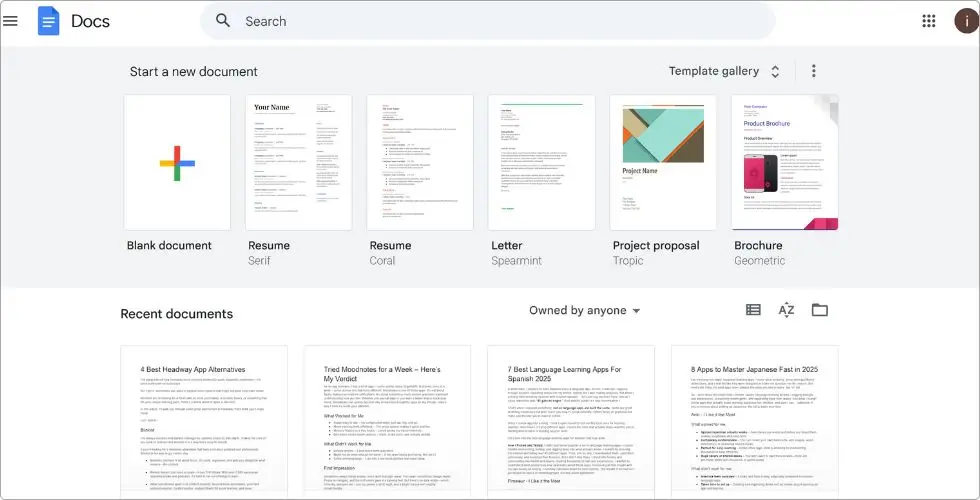 Google Docs app screenshot