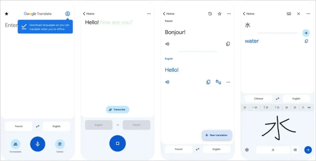 Google Translate app screenshots