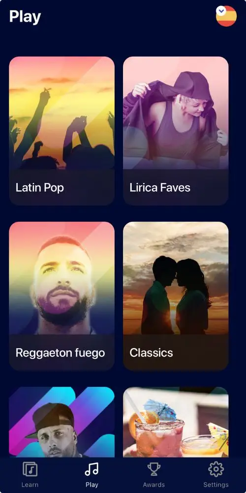 Play tab in Lirica app