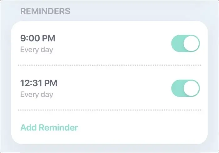 Reminders feature under settings page