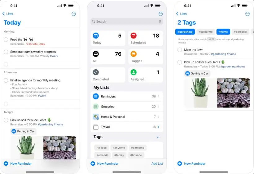Apple Reminders app screenshots