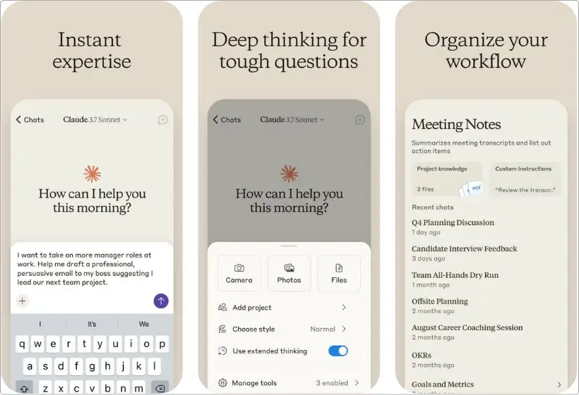 Claude app screenshots