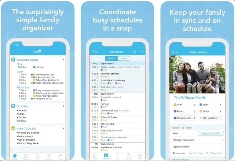 Cozi app screenshots