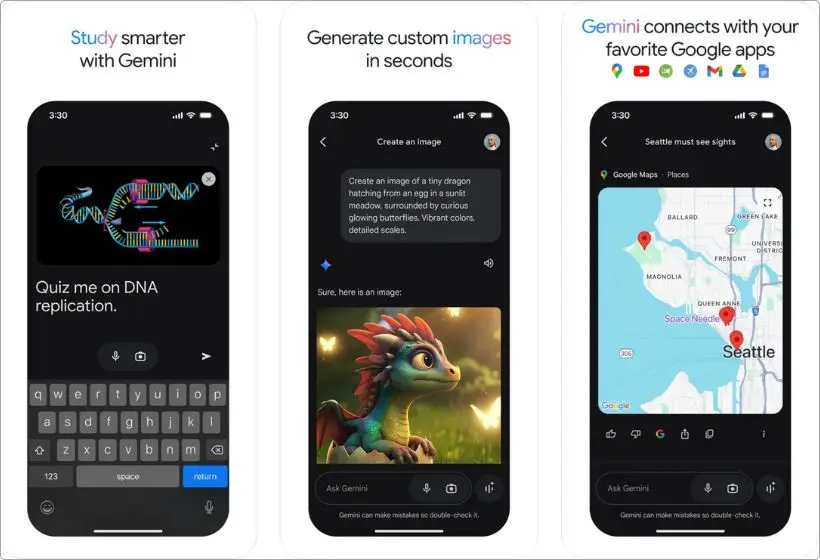 Gemini app screenshots