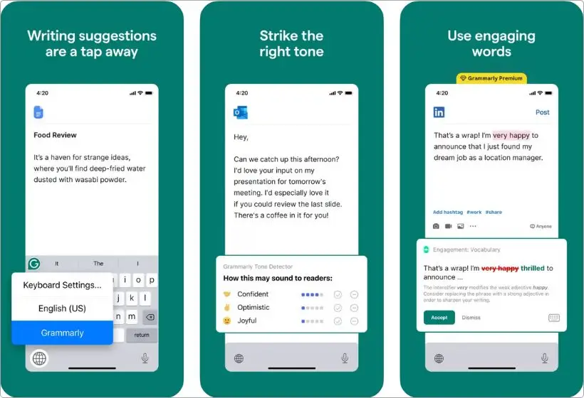 Grammarly app screenshots