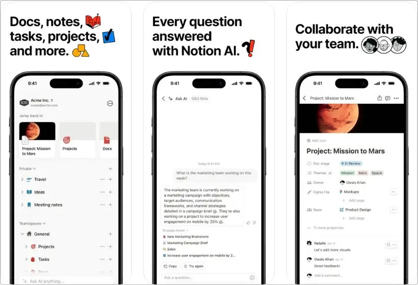 Notion app screenshots