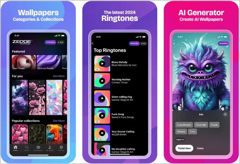 ZEDGE wallpaper app screenshots