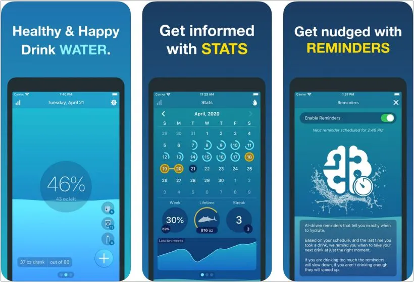 Hydro Coach app screenshots