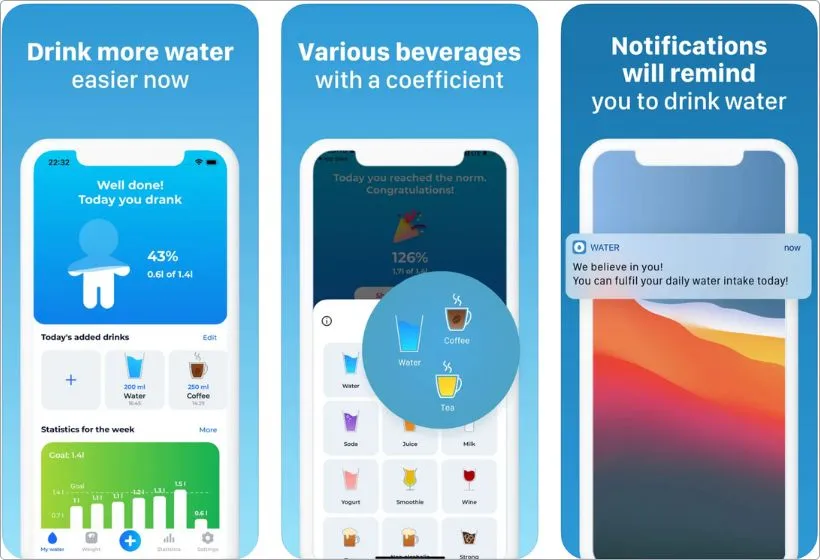 My Water app screenshots