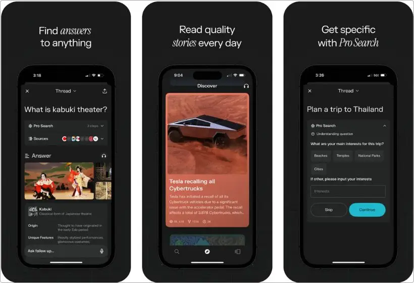 Perplexity AI app screenshots