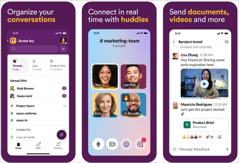 Slack app screenshots