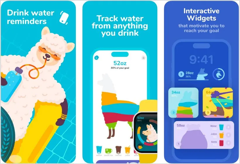 Waterllama app screenshots