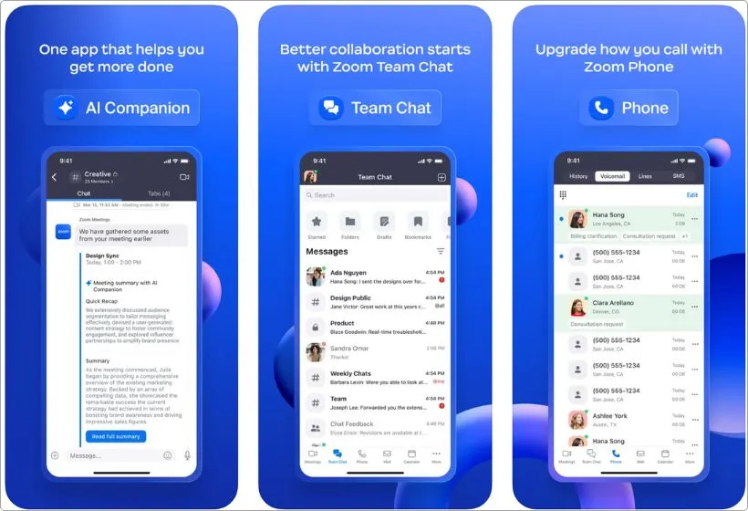 Zoom app screenshots