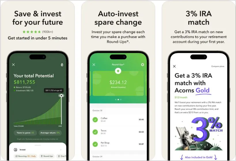 Acorns app screenshots