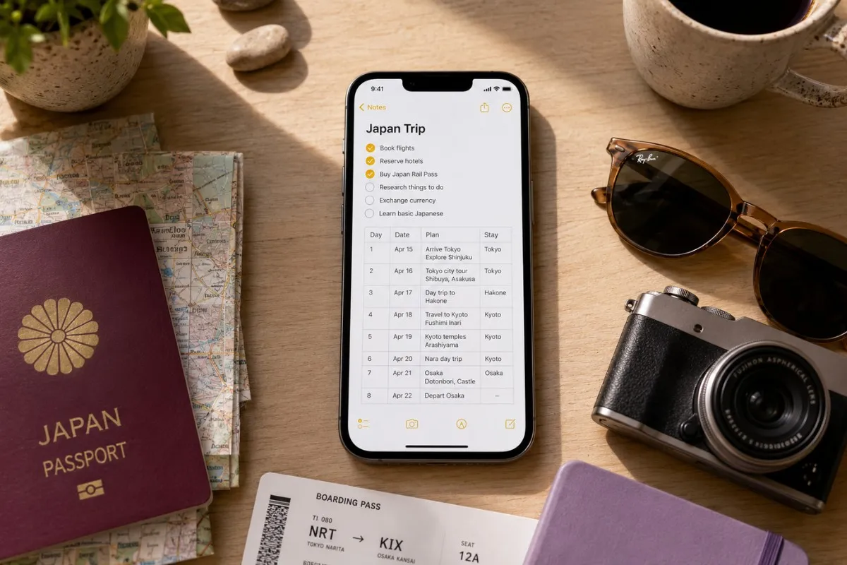 Apple Notes for Travel Planning