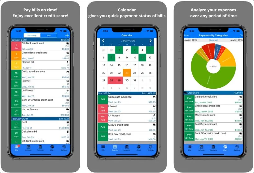 Bills Organizer & Reminder app screenshots