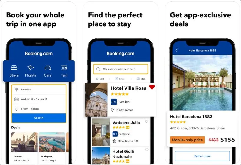 Booking.com app screenshots