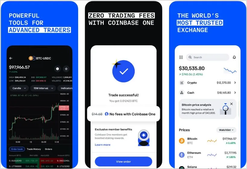 Coinbase app screenshots
