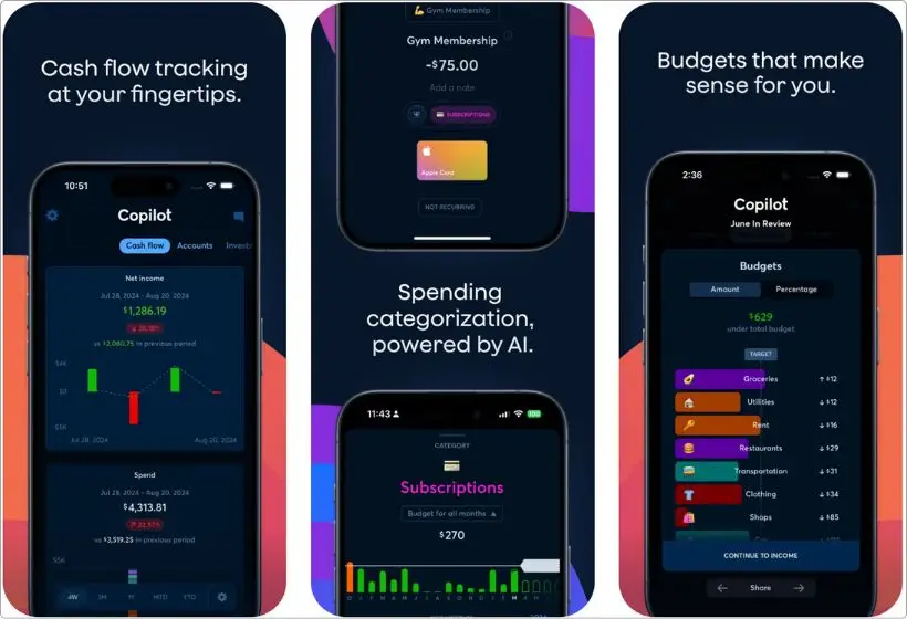 Copilot Money app screenshots