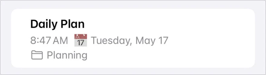 My main Daily Plan note in Apple Notes — this is the single note I use to organize my day instead of using multiple apps.