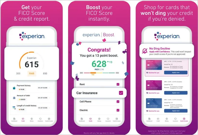 Experian Boost app screenshots
