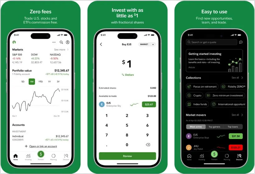 Fidelity app screenshots