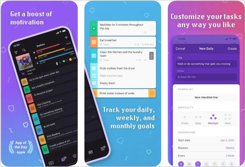 Habitica app screenshots