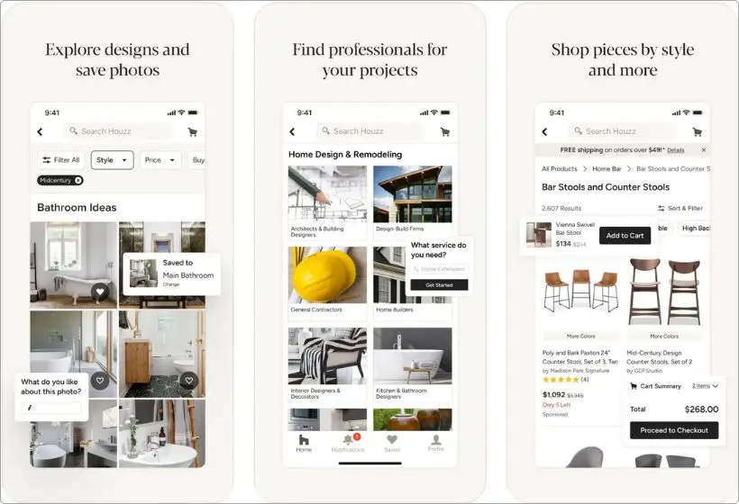 Houzz app screenshots