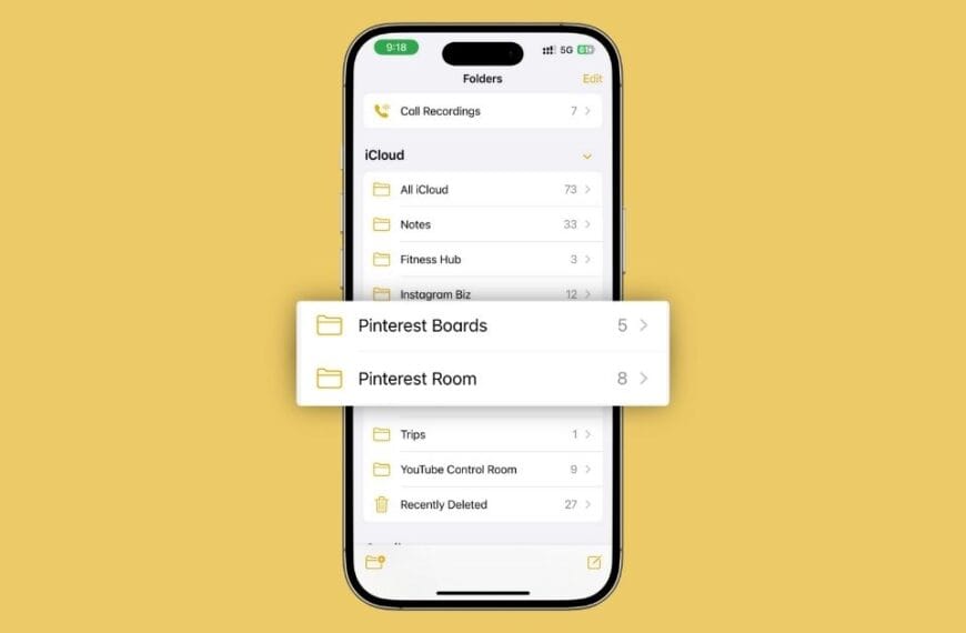 Screenshot of iPhone Notes folders showing “Pinterest Boards” and “Pinterest Room” — part of my Apple Notes setup to plan Pinterest strategy