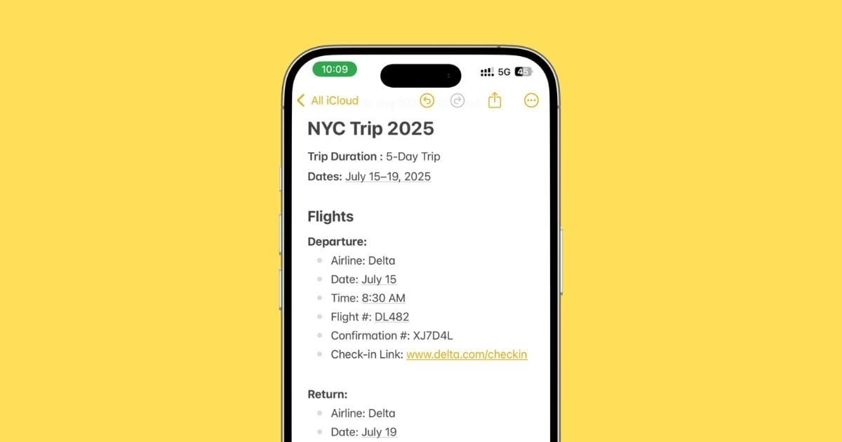 How I used Apple Notes to plan my vacation