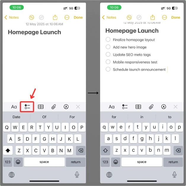 How to add checklists in Apple Notes