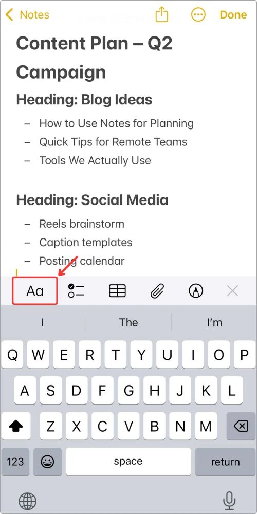 How to add headings to break notes into sections in Apple Notes