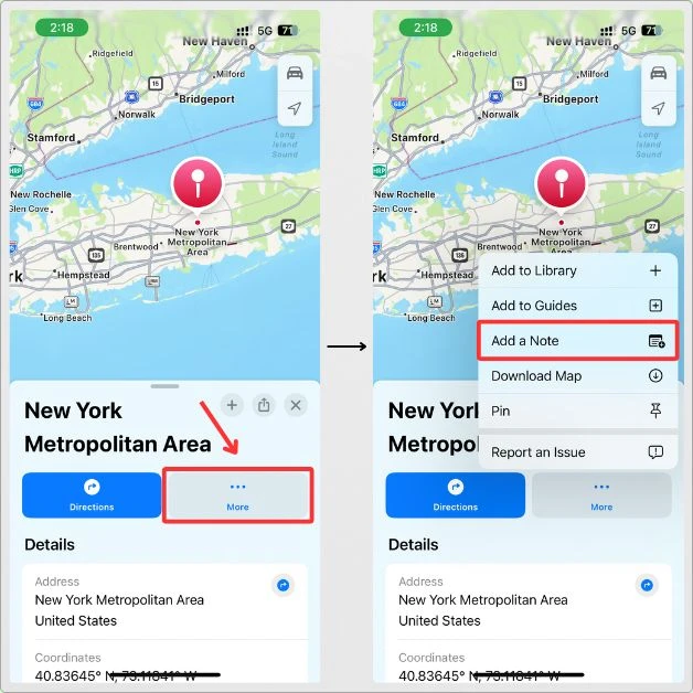 How to add notes to locations via Apple Map