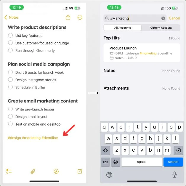 How to add tag in notes