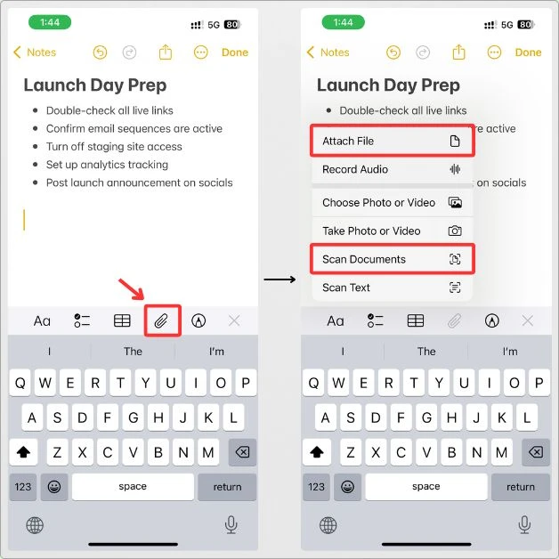 How to attach files & scan documents in Apple Notes