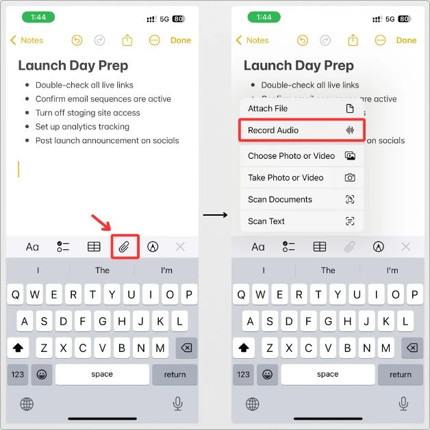 How to record audio in Apple Notes