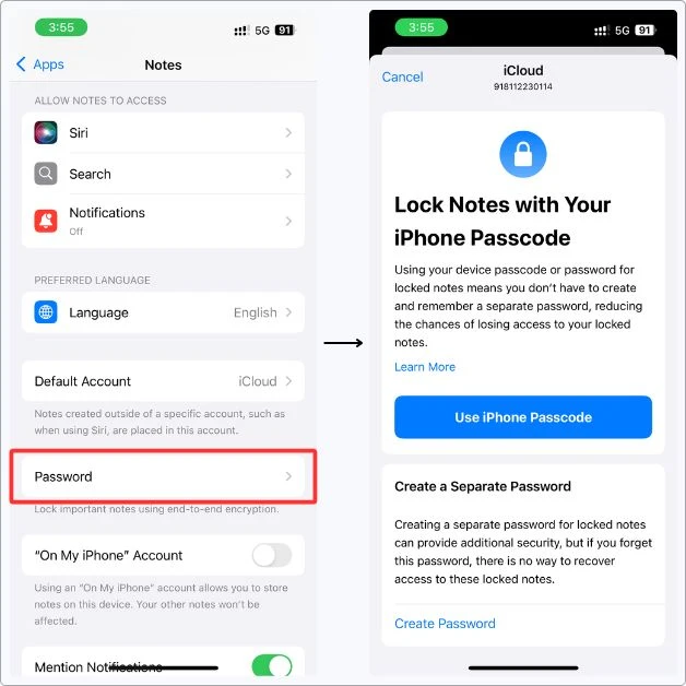 How to set password for Apple Notes